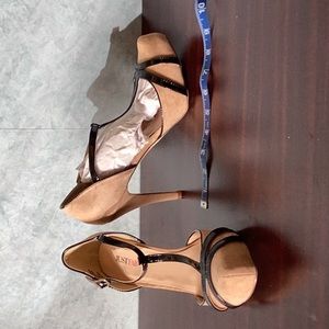 Justfab tan suede upper with black detail